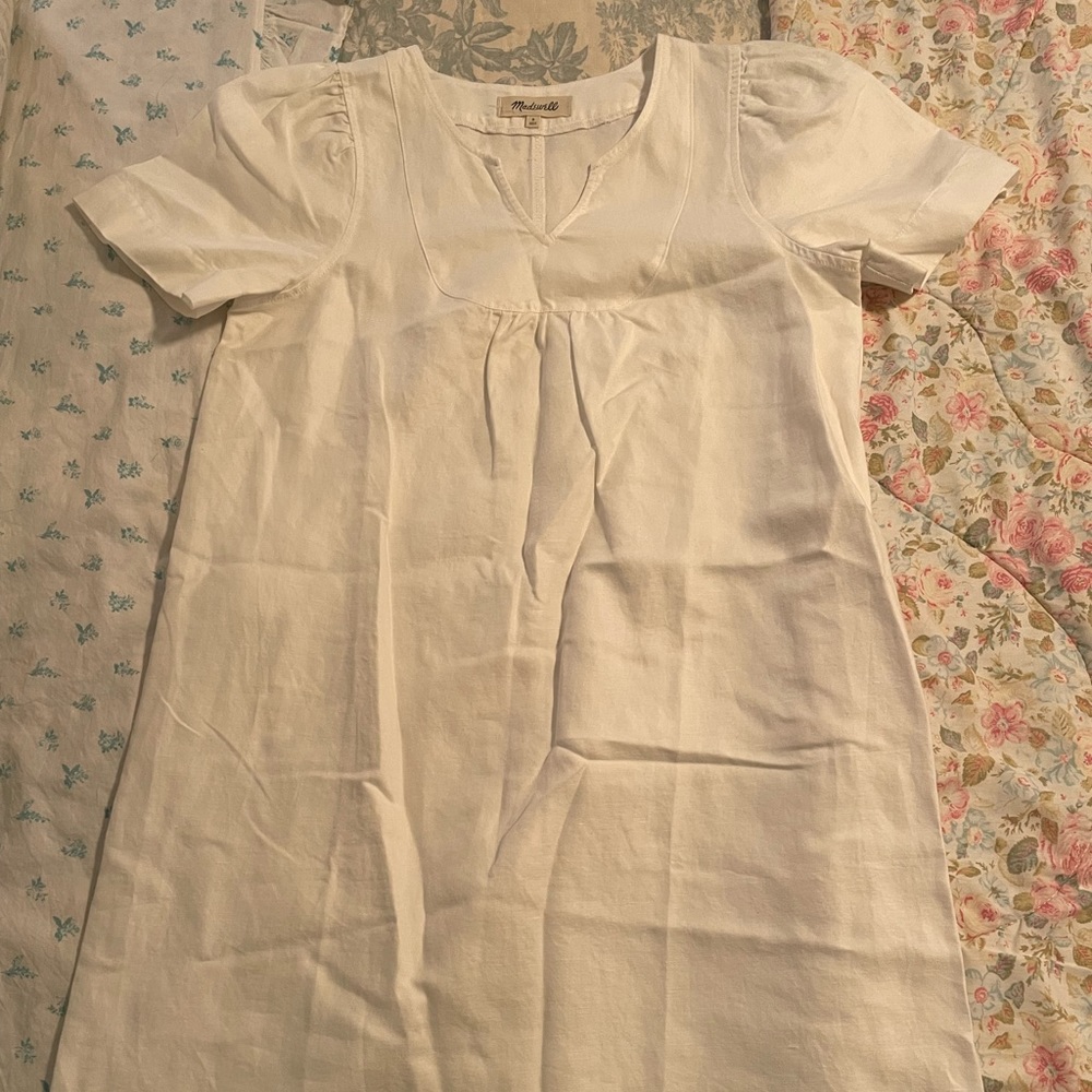 Madewell light weight twill a line slight puff sleeve dress Small NWOT